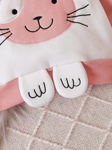 3pcs Em bé Cô gái Dễ thương Thêu Lông cừu Dày lên Hoodie Bộ Đối với Mùa thu Và Mùa Đông - Hồng - Xem 4