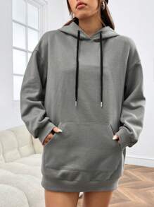 SHEIN EZwear 女式灰色針織連帽外套 - 灰色 - 查看 5