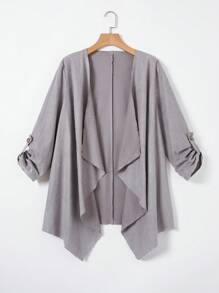 SHEIN LUNE Hơn Cổ áo thác nước Tay áo cuộn Mở Mặt trước áo - Xám - Xem 4