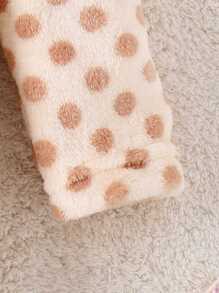 女嬰圓點與卡通刺繡 3d 耳朵設計連帽法蘭絨連身褲 - 杏色 - 查看 3