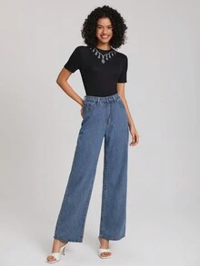 MINA Pha lê In Áo thun - màu đen - Xem 3