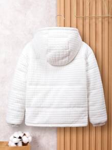 SHEIN Casaco acolchoado com capuz e bolso com aba bordado com letras e zíper para menino pré-adolescente