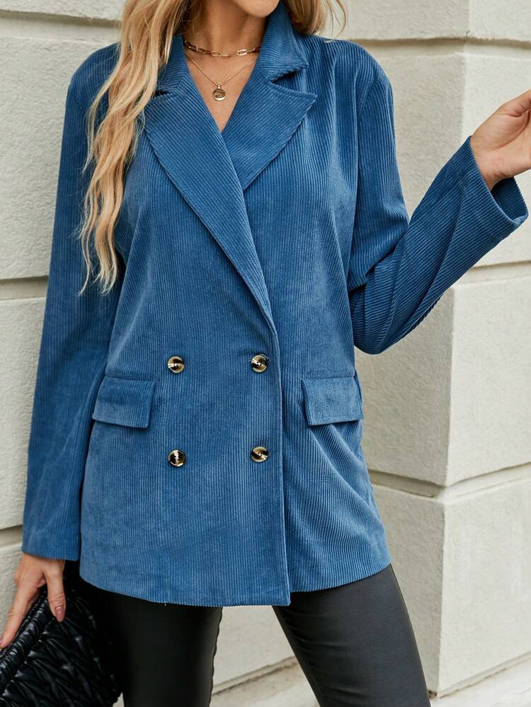 Lapel Neck Double Breasted Corduroy Blazer