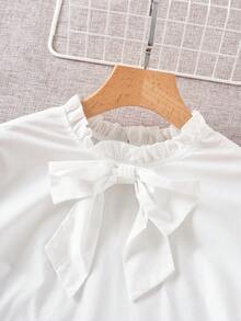 SHEIN Clasi Plus Frill Trim Bow Front Flounce Sleeve Blouse - White - View 4