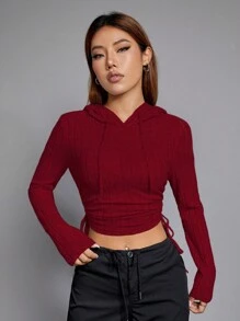 SHEIN EZwear Capucha crop con cordón lateral - Burdeos - Ver 2