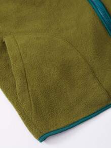 SHEIN Unity Casual Deer Embroidery Contrast Trim Jacket, Autumn/Winter - Army Green - View 4