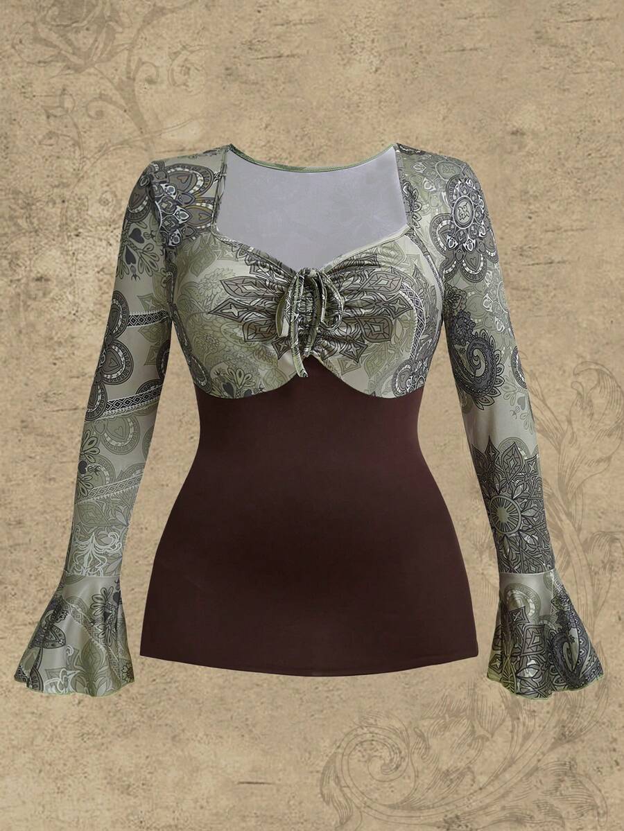 SHEIN ICON Women's Plus Size Geometric Floral Print T-shirt - Multicolor - View 1