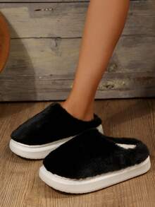女性長毛絨家居拖鞋 - 黑色 - 查看 3