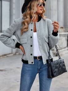 Chiquease Flap Detail Contrast Trim Bomber Jacket