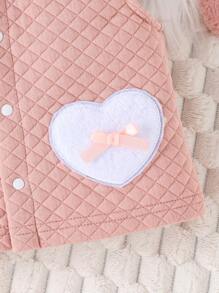 SHEIN Newborn Baby Girls' Collarless Heart Shaped Patchwork Vest Jacket - Apricot - View 3