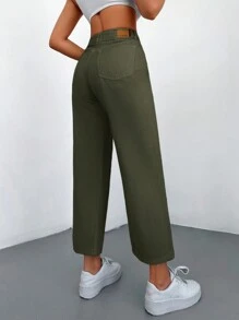 Cottnline High Waist Wide Leg Jeans - Khaki - View 2