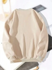 男士大碼字母圖案搖粒絨運動衫 - 米色 - 查看 2