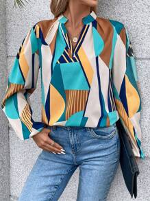 SHEIN Frenchy Women's All Over Printed Geometric Pattern Shirt