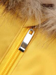 Baby Boy Flap Pocket Fuzzy Trim Teddy Lined Hooded Jacket - Yellow - View 6