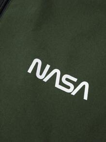 Manfinity Homme Men Colorblock Letter Printed Drawstring Hooded Jacket - Army Green - View 4