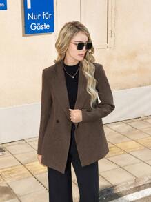 SHEIN BIZwear Solid Lapel Collar Double Button Blazer - Coffee Brown - View 5