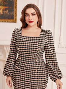 Modelyn Plus Size Floral Print Square Neck Lantern Sleeve Dress With Ruffle Hem - Multicolor - View 6