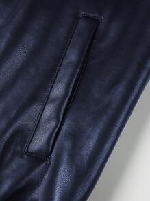 Manfinity Homme 鬆身男士 Pu 皮夾克帶 Borg 領和傾斜口袋 - 藏蓝色 - 查看 3