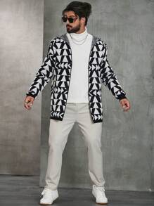 Manfinity Homme 男士大码幾何圖案連帽開襟衫 - 彩色 - 查看 3