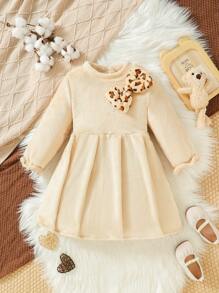 SHEIN Young Girl Leopard Bow Front Flounce Sleeve Dress - Apricot - View 1