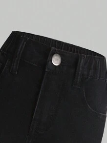 Young Girl Ripped Raw Cut Jeans - Black - View 5