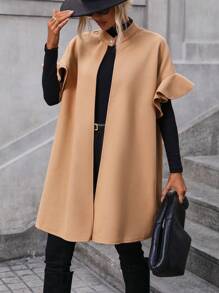 SHEIN LUNE Viền Ruffle Mở Mặt trước Áo khoác - Màu nâu  Mocha - Xem 3