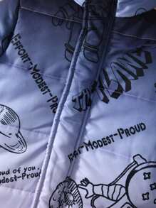 SHEIN Young Boy Astronaut & Letter Graphic Hooded Thermal Lined Zipper Padded Coat Without Sweater - Dark Grey - View 8
