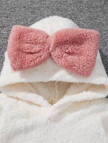 SHEIN Cô Gái Trẻ Cây cung Flannel Áo Hoodie & Quần - trắng - Xem 4