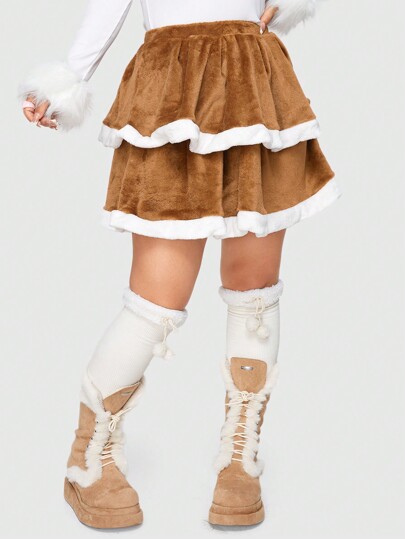 Kawaii Jupe En Couches Ourlet En Flanelle