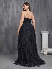 Faeriesty Vestido de novia de talla grande sin tirantes con falda de tul con volantes y escote de corazón | Vestido de novia formal de longitud hasta el suelo para ceremonias de boda, bodas en la iglesia, recepciones formales, retratos de novia, sesiones de fotos de compromiso - Negro - Ver 2