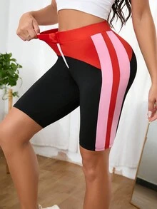 Easithlete 拼色抽繩腰運動短褲，女士網球裝備 - 彩色 - 查看 4