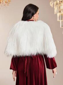 Modelyn Rhinestone Detail Fuzzy Cape Coat - White - View 2