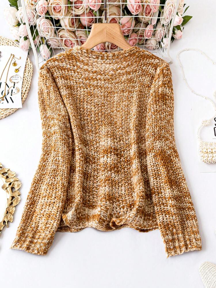 Plus Size Space Dye Casual Design Cardigan