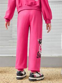 女大童卡通和字母圖案貼布細節衛褲 - 玫紅色 - 查看 2