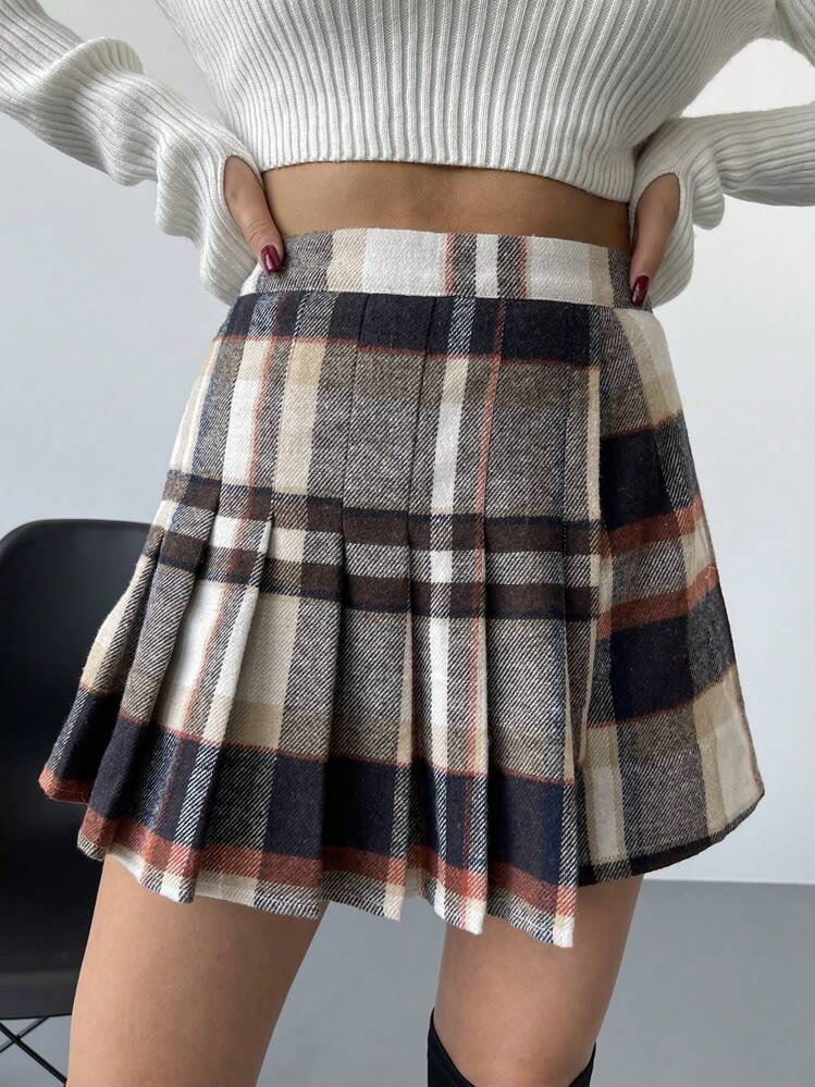 SHEIN Prive Gonna short A Pieghe Con Stampa Scozzese