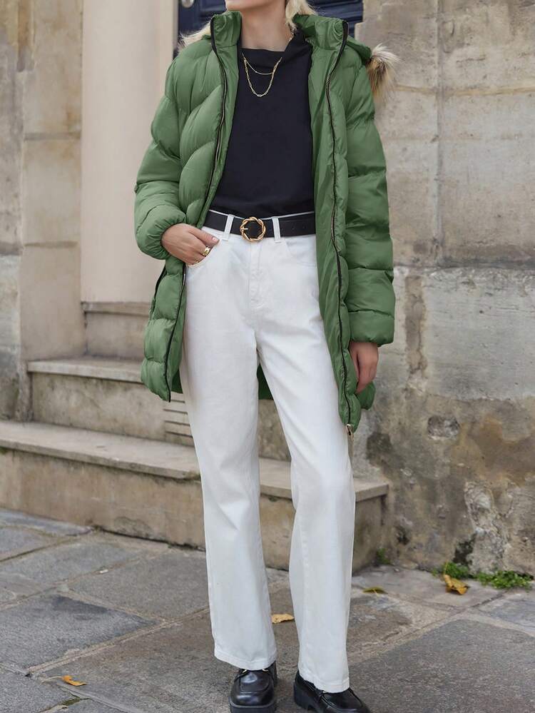 EURMUSE 女式磨邊領襯墊夾克 - 薄荷綠 - 查看 6