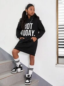 Tween Girl Letter Graphic Drop Shoulder Sweatshirt Dress - Black - View 4