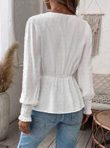 SHEIN VCAY 圓點荷葉邊荷葉邊下擺襯衫 - 白色 - 查看 2