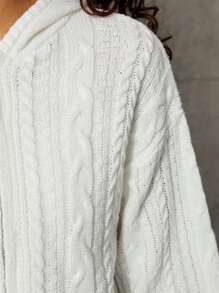SHEIN Teen Girl Cable Knit Drop Shoulder Hooded Cardigan - White - View 4