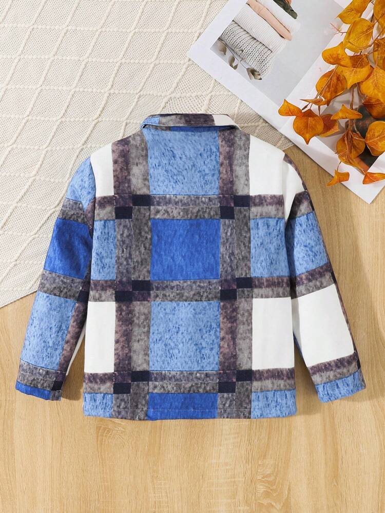 Tween Boy Plaid Print Flap Pocket Coat Without Tee