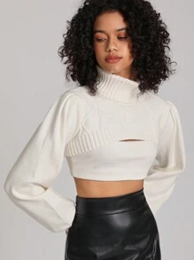 Sarabasti Gekürzter Turtle-neck-pullover Mit Zopfmuster - Beige - Übersicht 5