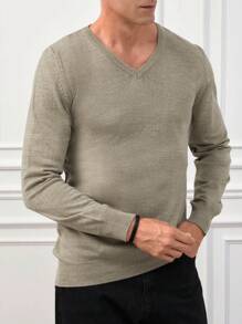 EURMUSE Men Solid V Neck Sweater - Beige - View 4