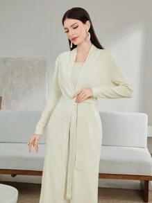 Modelyn Váy len Cami trơn và áo khoác Cardigan không có thắt lưng - Màu be - Xem 6