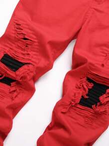 Manfinity Roughcore Hombres Jeans ajustados desgarro crudo - Rojo - Ver 3