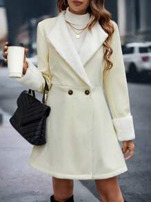 SHEIN Clasi Fur Collar Thickened A-line Coat