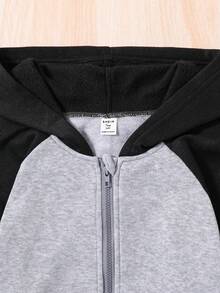 Teen Girl Two Tone Raglan Sleeve Hoodie & Sweatpants - Black - View 3