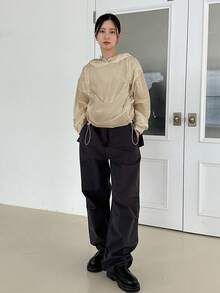 DAZY Women's Solid Color Drawstring Hoodie - Khaki - View 6