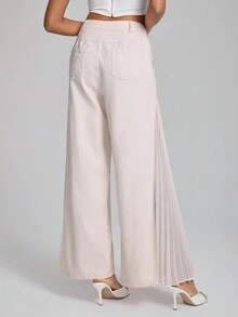 ROSEANNE MC NAMEE Solid Pleated Detail Wide Leg Pants - Apricot - View 2
