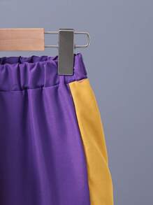 SHEIN Young Boy Colorblock Flap Detail Half Zip Hooded Jacket & Pants - Violet Purple - View 4