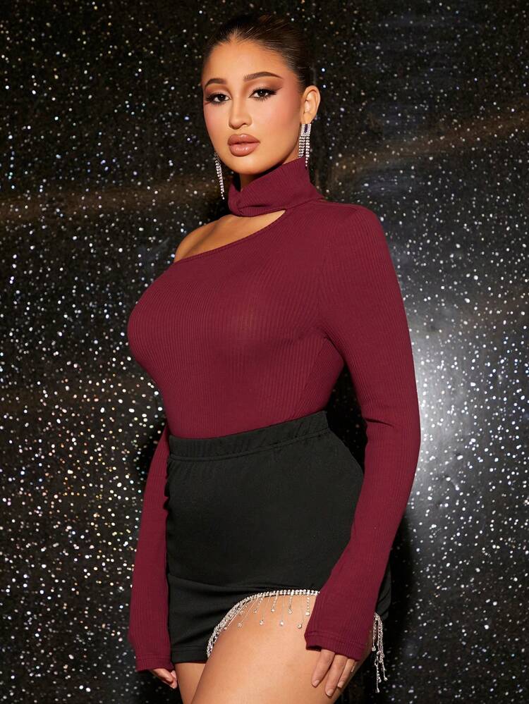Asymmetrical Cut Out Shoulder Bodysuit